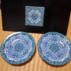 青と緑の花柄 小皿 10枚セット