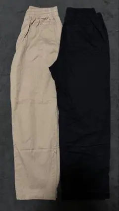GUベージュと黒のウエストゴムパンツ2セット