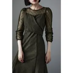 【希少】エトル カシュクールデザインフレアドレス カーキ