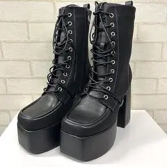 新品 YOSUKE 厚底レースアップブーツ 黒紫 S 22〜22.5cm パンク