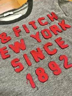 アバクロ Tシャツ ロゴT グレー 赤ロゴ A&F 半袖
