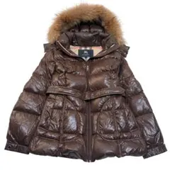 大きいサイズ バーバリーロンドン ファー ベルト付 ダウンコート ブラウン　44