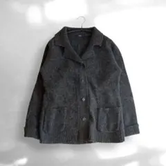 ショールカラー ニットカーディガン ボタン付 グレー シンプル カジュアル M