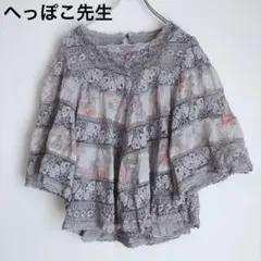 へっぽこ先生　ブラウス　透け感　七分袖トップス　日本製　綿混　グレー