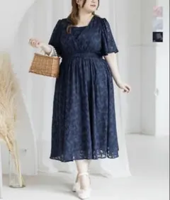 CLETTE　シアー花柄　カシュクールワンピース 　ネイビー　LL