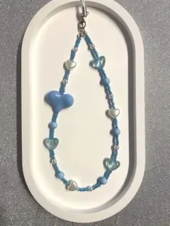 【No.13】スマホストラップ　水色　パール