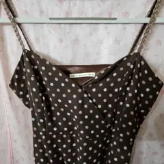 グレースコンチネンタル　茶色の水玉模様ロングドレス　M