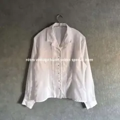 昭和レトロ白ブラウス　ホワイトブラウス　ヴィンテージシャツ　刺繍　花柄　古着