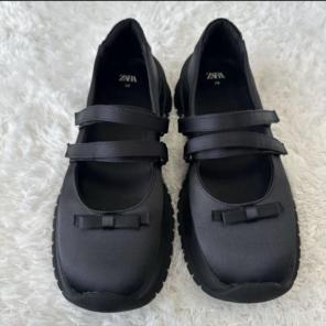 ZARA リボン付き スポーティバレリーナシューズ バレエ 厚底 ブラック 38