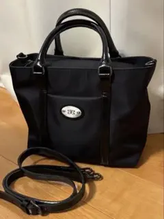 AOKI Mori Hanae ブラックナイロンショルダーバッグ ハンドバッグ