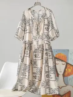 リゾート Vネック プリントワンピース シャツワンピース オシャレ カジュアル