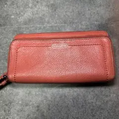 【大容量】COACH コーチ 長財布 ダブルジップ レザー オレンジ系