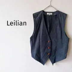 【レリアン】ベスト 9号 人工皮革（エクセーヌ) 紺 パンチング加工 日本製