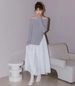 ココディール　オフショルスリットニット×キャミワンピース