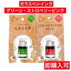 ストロベリーピンク　グリーン　新品　セリア　ガラスペン　染料インク　2点　⑫