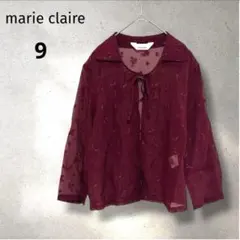 marie claire シースルーカーディガン　リボン　バーガンディ　サイズ９