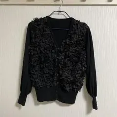 Ottoブラック フラワーデザイン カーディガン M