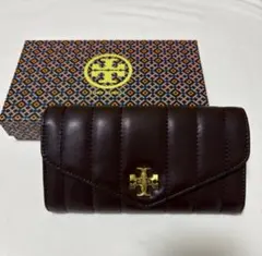 145. トリーバーチ 長財布 レザー キルティング ブラウン ロゴ金具