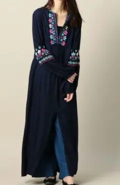 CHRISTOPHE SAUVAT 刺繍ロングワンピース インド製 ボヘミアン