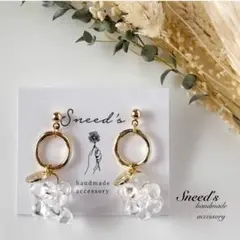 ▪ゴールドフープ×ドロップビーズボール×メタルチャームピアス／イヤリング