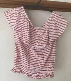 GU オフショルダー 半袖ストライプトップス