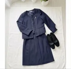 入学卒業セレモニースーツ上下 ブローチ パンプス ネイビー オケージョン