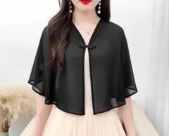 結婚式フォーマルブラックドレスケープショール黒ボレロ風マントシフォンストール