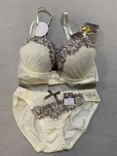 C65M 花柄刺繍×レース　ブラ＆ショーツセット　ホワイト
