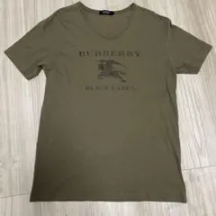 バーバリーブラックレーベル デカロゴ ホースプリント VネックTシャツ カーキのサムネイル