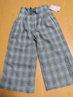 ワイドパンツ　グレー✕チェック　リボン付き　120センチ