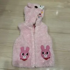 ウサギの顔のフード付きベスト ピンク