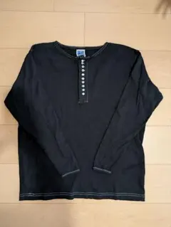 LONG JOHN ロングジョン　長袖　後染め　黒　10ボタン　ヘンリーネック