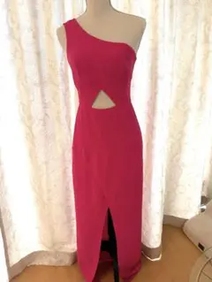 ワンショルダー ピンク マキシドレス