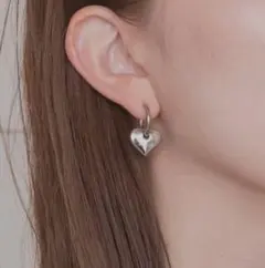 ハート2way ピアス　サージカルステンレス　シルバー