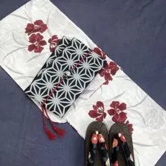 綿麻♪すずし 葉蔭に紫陽花☆高級 綿麻浴衣☆新品 浴衣セット 3点