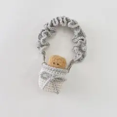 ミニチュアドール持ち運びフリルストラップ◎グレー◎おでかけケース