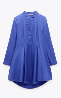 ZARA 青 長袖 シャツワンピース