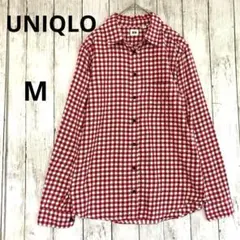 【UNIQLO】ユニクロ　ギンガムチェック柄長袖シャツ　赤M コットン　薄手