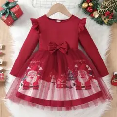 チュールワンピース キッズ 女の子 クリスマス柄 ワンピース フリル リボン