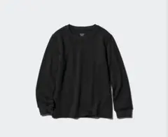 新品・未使用ユニクロ160㌢ ヒートテックワッフルクルーネックTシャツ（黒）