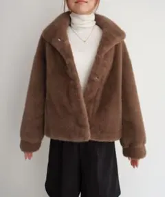 【完売品】Rashik スタンドネックファージャケット ブラウン