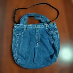 ハンドメイドデニムトートバッグ リメイク ショルダーベルト付き