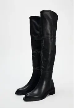ZARA ブラックレザー　ニーハイブーツ