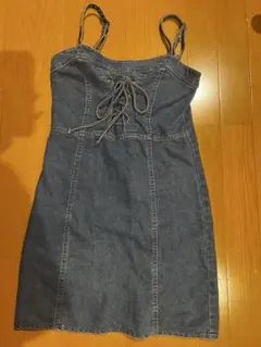 デニム レースアップ キャミワンピース