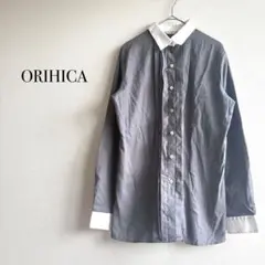 オリヒカ シャツ ブラウス 【M】 グレー バイカラー ピンタック デザイン