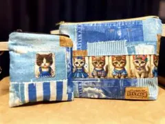 マルチポーチミニポーチセットAデニムいろいろ猫ちゃん　ショルダーポシェット