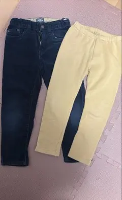 ネイビー デニムパンツ ベージュ レギンス セット　110センチ　2枚