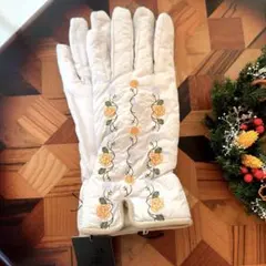 アナスイANNA SUI ローズ刺繍 シャンパン色キルティング 羊革 手袋