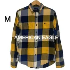AMERICAN EAGLE　長袖ネルシャツ　M イエロー　ネイビー