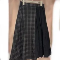 フレアスカート プリーツ チェック柄 グレー ネイビー